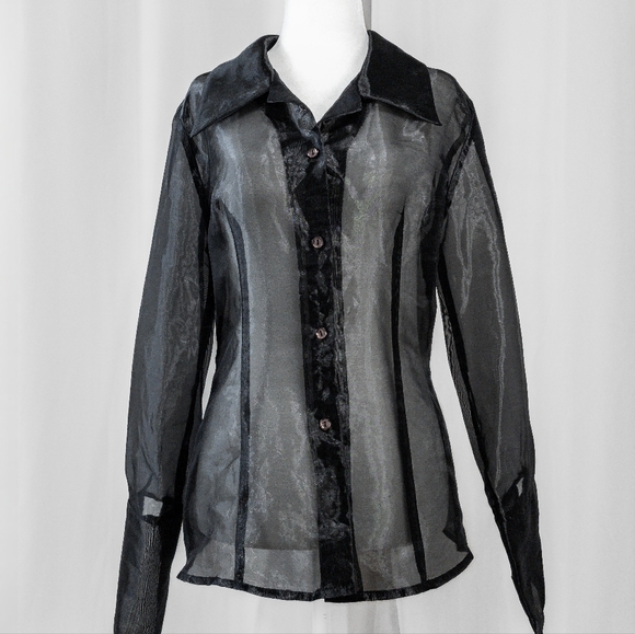 Vintage 90s Forever 21 Whimsigoth Sheer Black button down Blouse - Picture 2 of 5